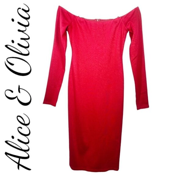 NWT ALICE & OLIVIA DORINDA RUBY RED BODYCON MIDI SHEATH DRESS XMAS NYE, SIZE 2 - Picture 2 of 13